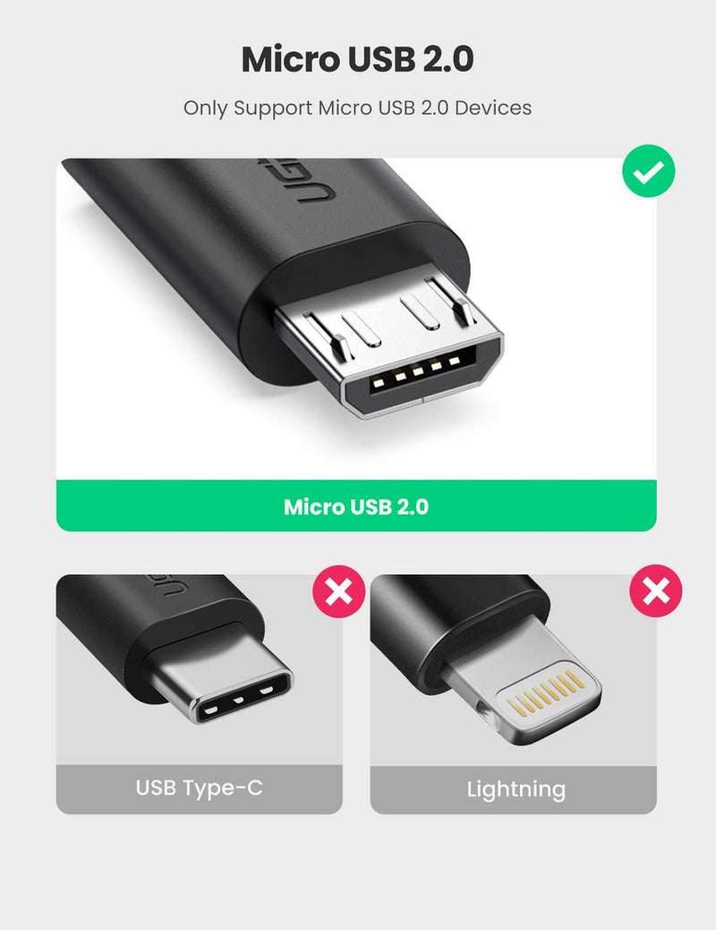 UGREEN Micro USB to USB Micro USB 2.0 OTG Cable 2 Pack On The Go Adapter Micro USB Male to USB Female for Samsung S7 S6 Edge S4 S3 LG G4 DJI Spark Mavic Remote Controller Android Tablets Black