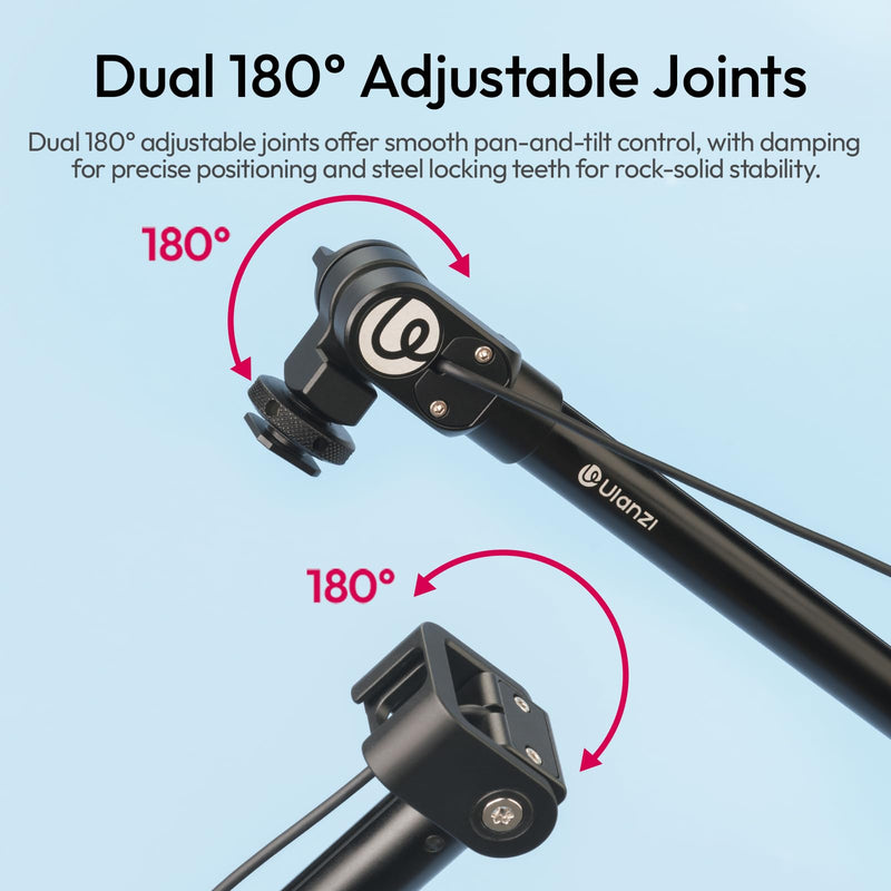 ULANZI ZJ08 Extendable Cold Shoe Mic Arm Pole with Built-in 3.5mm Audio Cable, 3 Section Aluminum Microphone Boom Pole for Cold Shoe Microphones, Angle Length Adjustable, 1KG Max Load