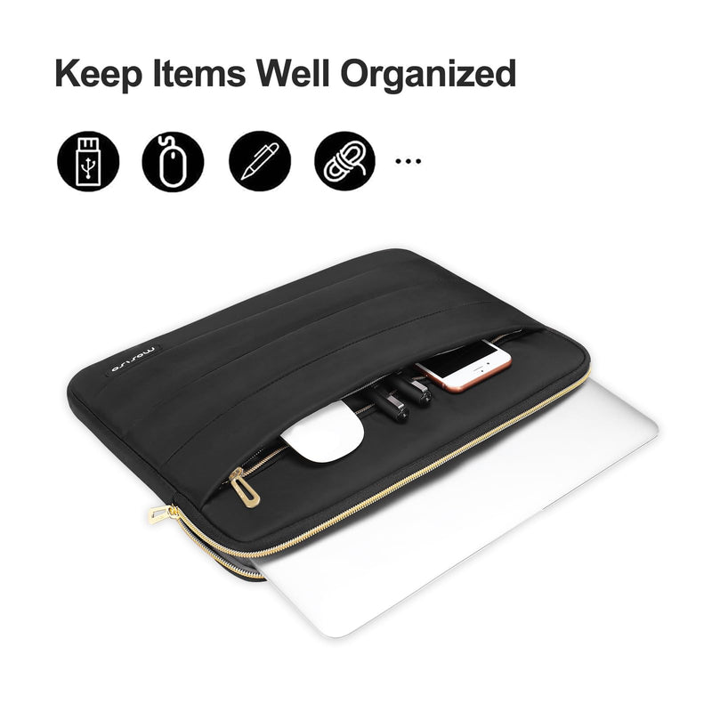 MOSISO Puffy Laptop Sleeve Compatible with MacBook Air/Pro, 13-13.3 inch Notebook, Compatible with MacBook Pro 14 inch M3 M2 M1 Chip 2024-2021, Polyester Horizontal Bag with Small Case, Black 13.3 inch