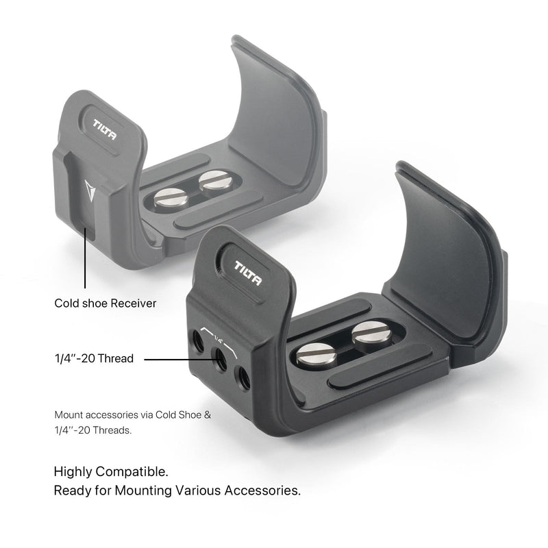 [AUSTRALIA] - Tilta Universal Power Bank Holder Clamp | Aluminum Alloy Mount with Cold Shoe & 1/4"-20 Threads | Fits 59–94mm Wide Power Banks | Secure Camera Cage Accessory – Black (TA-UPBH-B) 