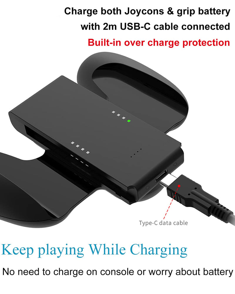 [AUSTRALIA] - KINVOCA Charging Grip with 2000mAh Battery, 2-in-1 Comfort Grip for Nintendo Switch Controller, Controller Charger with 32in USB-C Cable, Power & Charge Indicators, Overcharge Protection Grip for Original Controller ONLY(2000mAh Battery) 