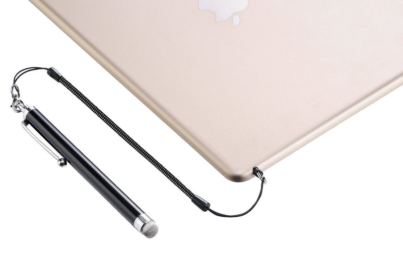 Elastic Tether Lanyards (Pack of 8) for Stylus Pens with Top Port, Retractable Coiled Spring Lobster Clasp Hook Earphone Jack (Black)