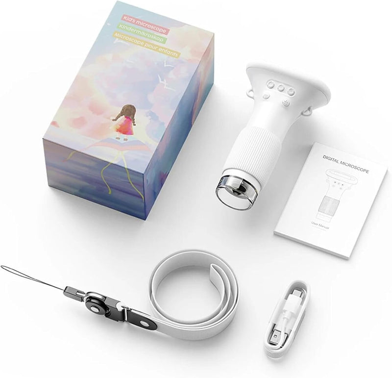 1000X Handheld Microscope for Kids, 3'' Digital Kids Microscope with Adjustable Light, Easter Pocket Portable Micro Scope, Stem Toys for Ages 5-7 8-12 Teen Boys and Girls Educational Gifts, White 3-inch