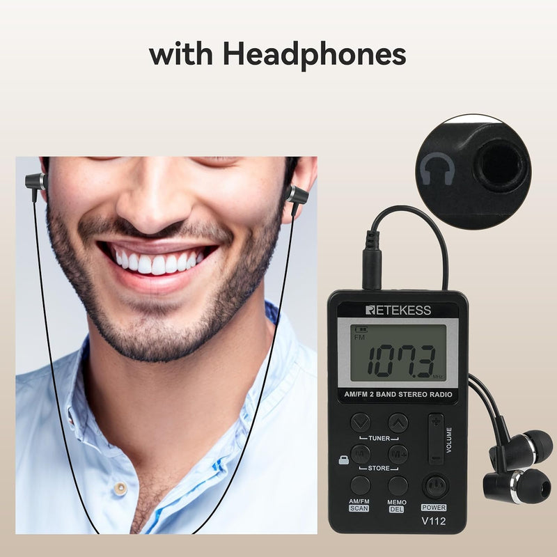 Portable AM/FM Pocket Radio with Digital Tuning LCD Display, SWDSTP Rechargeable Mini Radio with Stereo Earphone and Removable Belt Clip for Walking, Jogging
