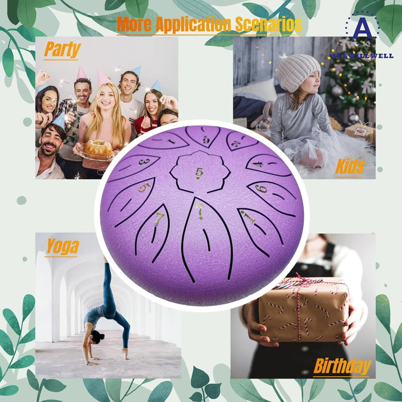 [AUSTRALIA] - Rain Drum for Outside Garden, Steel Tongue Drum - 6 Inch 11 Notes Metal HandPan Drums,Waterproof Rain Chime,Musical Gifts 6''-11note Purple 