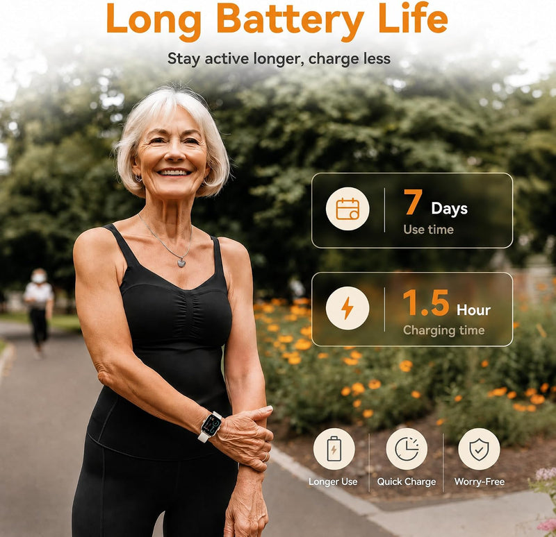 Smart Watch Senior Friendly No App No Phone Required, Waterproof Pedometer | Present for Parents, Waterproof Fitness Tracker, Step Counter, Heart rate Monitor, Sleep Tracker, Alarm Clock, Stopwatch Almond