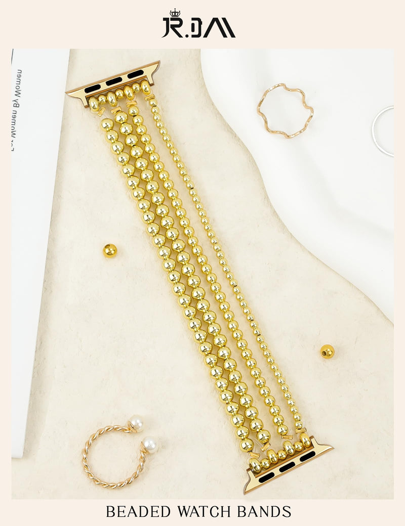 JR.DM Honeycomb and beaded Bands Compatible with Apple Watch 38mm 40mm 41mm 42mm 44mm 45mm 46mm for Women, Dressy Gold Silver Metal Strap Replacement for iWatch Series 10/9/8/7/SE/6/5/4/3/2/1