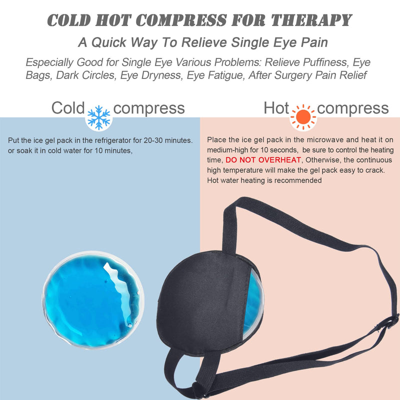 Ice Eye Patches for Puffy Eyes, Pure Silk Cooling Single Eye Patch Medical One Eye Mask Cover Cold Hot Therapy Strabismus Lazy Eyes Bags After Surgery Pirate Eyepatch Adult Kid (Black) Black