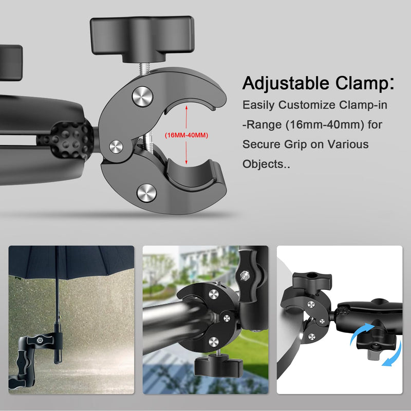 [AUSTRALIA] - Double Clamp Camera Mount - Universal Bracket for Golf Carts, Umbrella Clamp, Desktop, Strollers, Wagons, Photo Studio, and More, Magic Arm Double Ball Head Adapter 