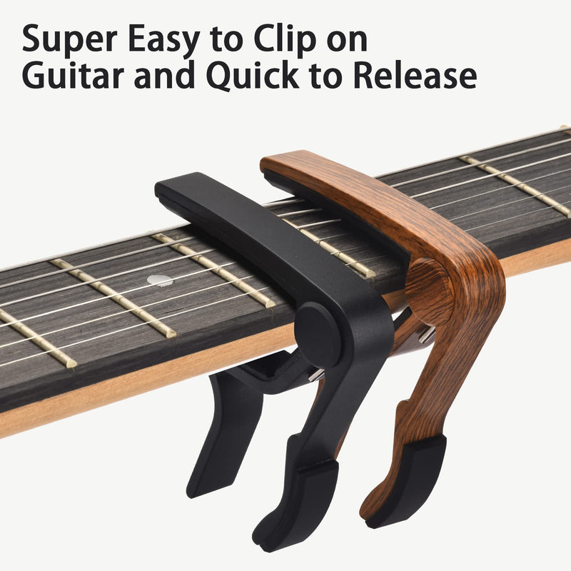 Guitar Capo, 2 Pack Capo for Acoustic Guitar, Guitar Capo for Electric Guitars, Bass, Buzzing-Free, Quick Release, Easy to Use, Black and Rosewood Black+Rosewood