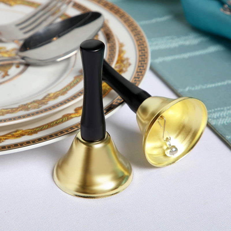 24 Pieces Hand Bells Silver Steel Service Handbells Black Wooden Handle Diatonic Metal Bells Musical Percussion (Gold) Gold