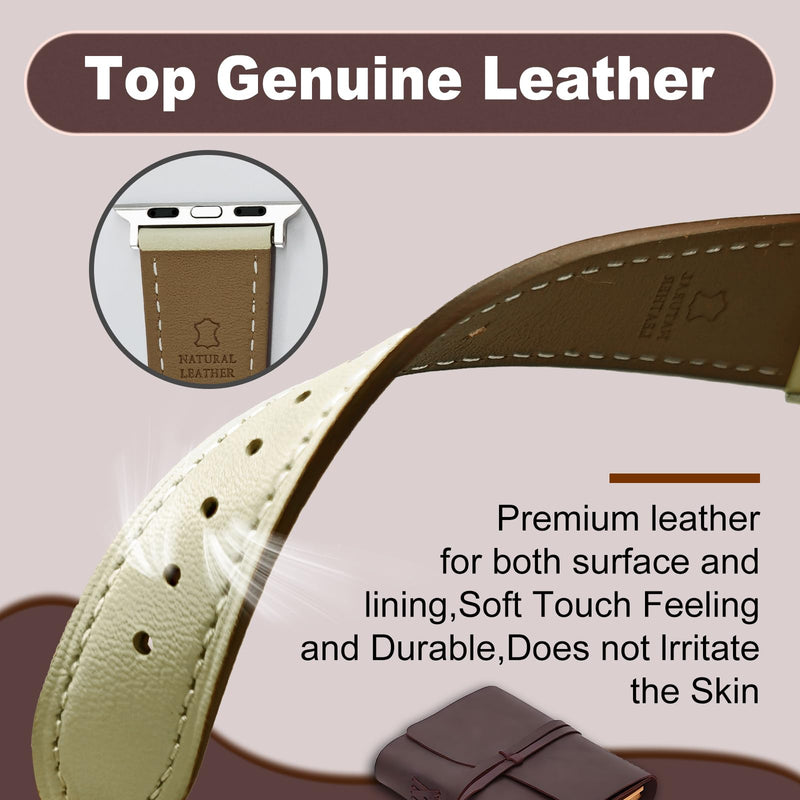 2 Pack Leather Band(Lightgray and Rice white) Compatible with Apple Watch Bands for Women Men 49/46/45/44/42/41/40/38mm, Soft Leather Replacement Strap for iWatch Ultra SE Series 10 9 8 7 6 5 4 3 2 1