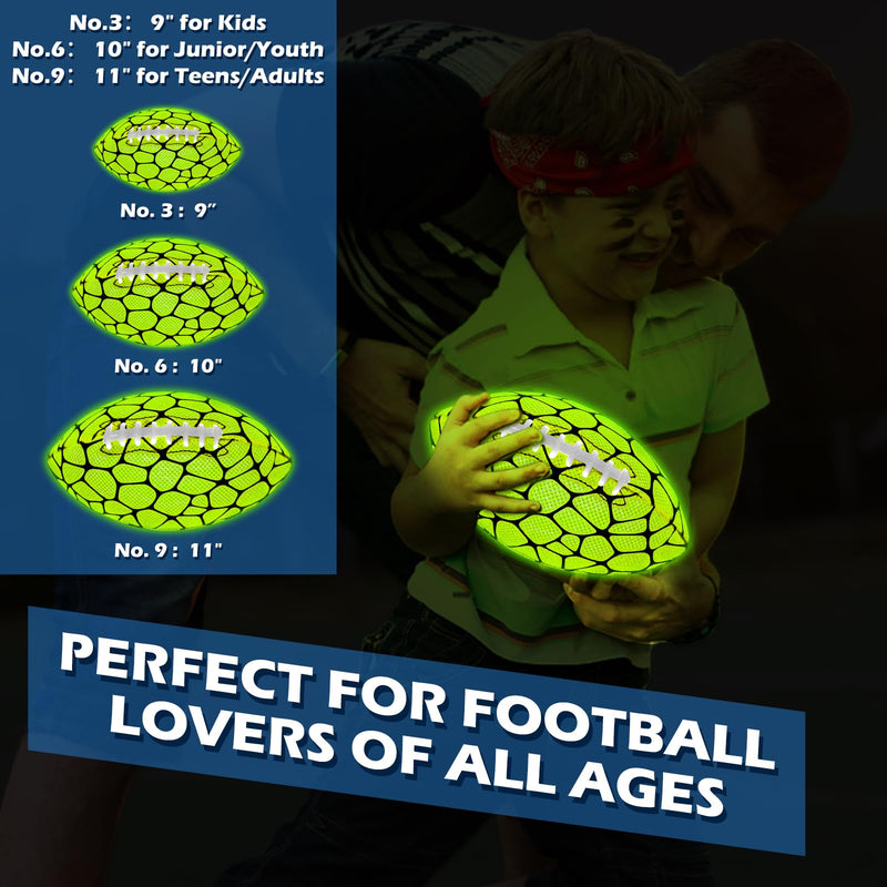 Jasonwell Glow in The Dark Football - Strong Grip Light Up Football Toy Stuff Gift Outdoor Sports Ball for Boys Kids Teen Junior Youth Adult Christmas Birthday Gifts for Ages 6-8 8-12 13+ Year Old No.9 Green