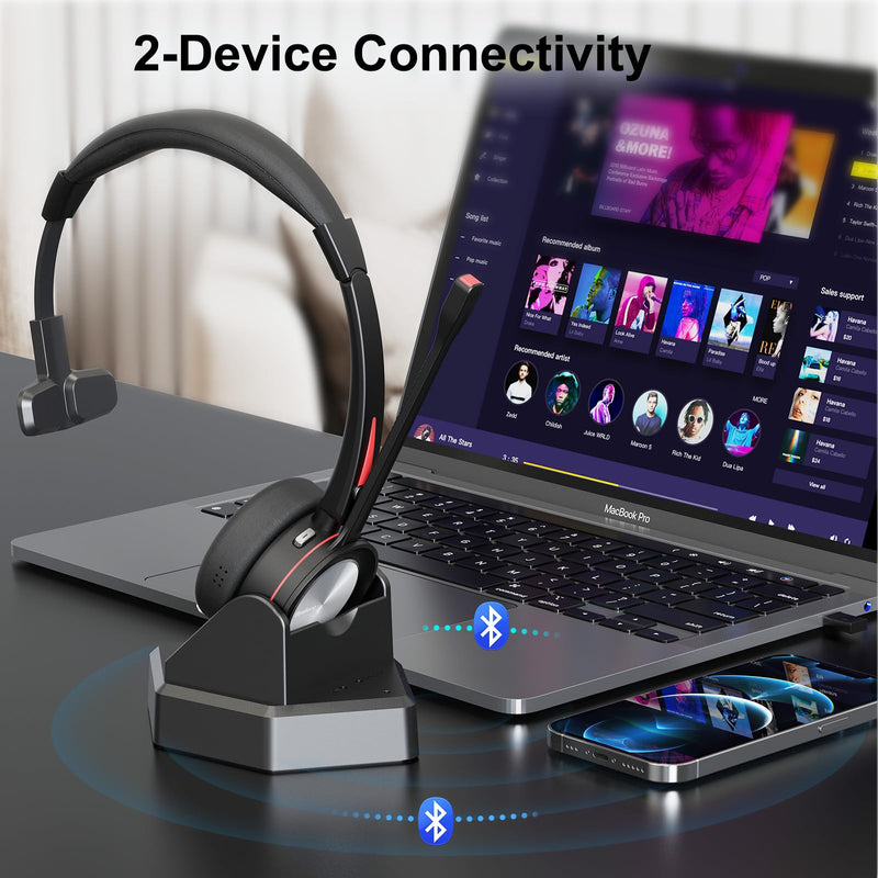 [AUSTRALIA] - Bluetooth Headset with Microphone Noise Cacenling, Mono Wireless Headset with Mic & Mute Button, 40 Hrs Working Time, Bluetooth Office PC Headset for Call Center Work Laptop Teams Meeting 890BT 