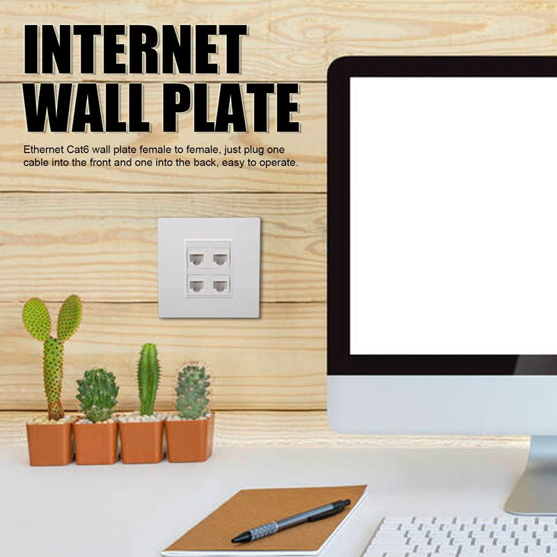 Ethernet Wall Plate 4 Port Cat 6 Ethernet Wall Socket Socket to Female Network Wall Plate Compatible with CAT5 CAT5E CAT6A Keystone Inline Coupler Wall Plate Devices