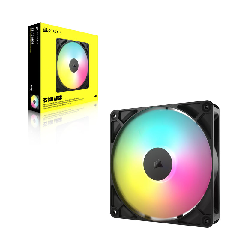 CORSAIR RS140 ARGB 140mm PWM Fan – Daisy-Chain Connection – Low-Noise – Magnetic Dome Bearing – Single Pack – Black 1 x 140mm