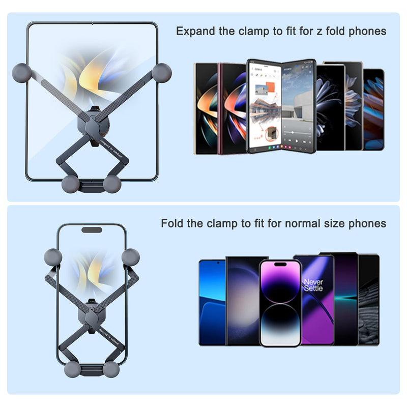 Z Fold 7 Car Mount Accessories, Gravity Linkage, A Vent Clip | Cell Phone Holder Mount for Z Fold 8 7 Pixel Pro Fold iPhone Android, 2 Forms Change, One Hand Operation, Thick Case Friendly A-Vent
