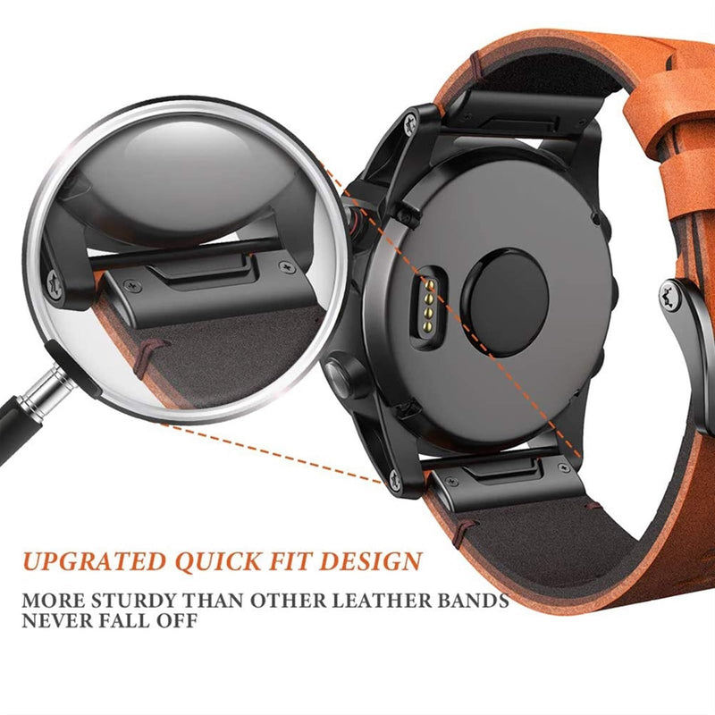 leather watch band for garmin fenix 7/7x fenix 6/6x fenix 5x/5 plus Forerunner 965 955 935 745 epix Pro Gen 2 full grain 22mm 26mm quick fit Watch Strap replacement for Men brown 22mm-fenix 5 6 7