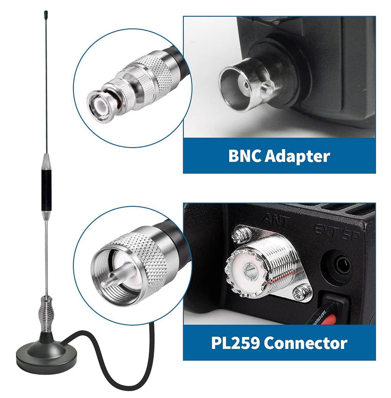 27MHz CB Radio Antenna Full Kit Heavy Duty Magnetic Mount PL259 & BNC Male Connector Car Truck Mobile Base Station Antenna, Compatible with President Midland Cobra Uniden Radio