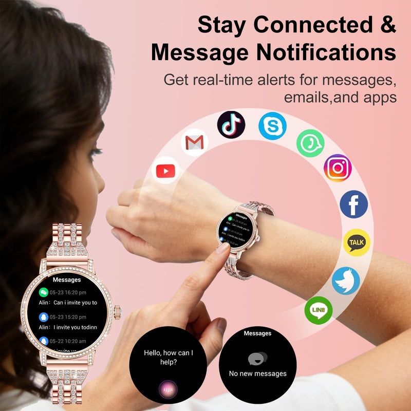 Smart Watches for Women:1.27" HD Smart Watch Bluetooth Calls,3 Bands,BP/Sleep/Steps,120+ Sports Fitness Tracker Android&iOS (Rose Gold)