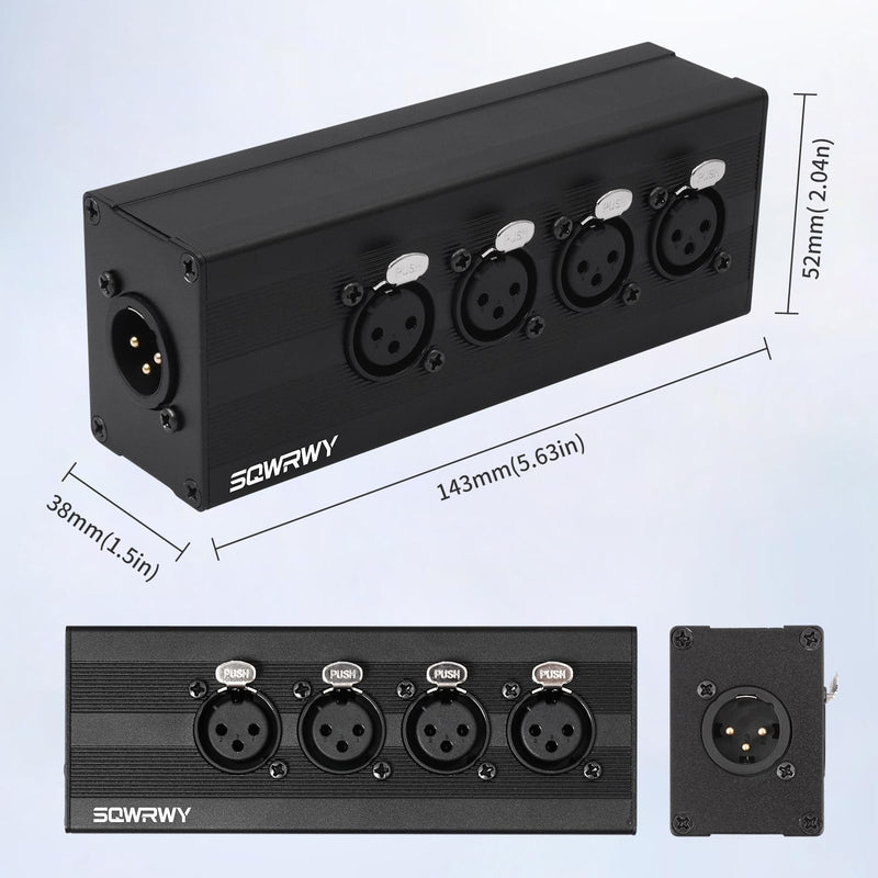XLR 1 Male to 4 Female Audio Adapter, XLR Splitter Box 1-in 4-Out, 3-Pin Line Output Converter for Professional Use, Secure Locking Connectors, Lossless Audio Transmission for Studio & Live