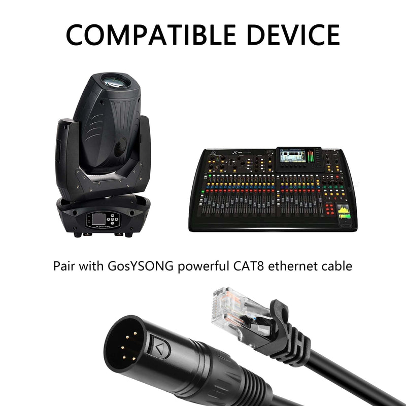 GINTOOYUN 5 Pin XLR to RJ45 Adapte Cable 2 Pcs DMX XLR 5 Pin Male to RJ45 Male Connector Extension Cable XLR Audio Cable for amplifiers,Mixers, KTV Equipment,Lighting and Sound（30CM/11.8in） 5 PIN XLR Male to RJ45 Male