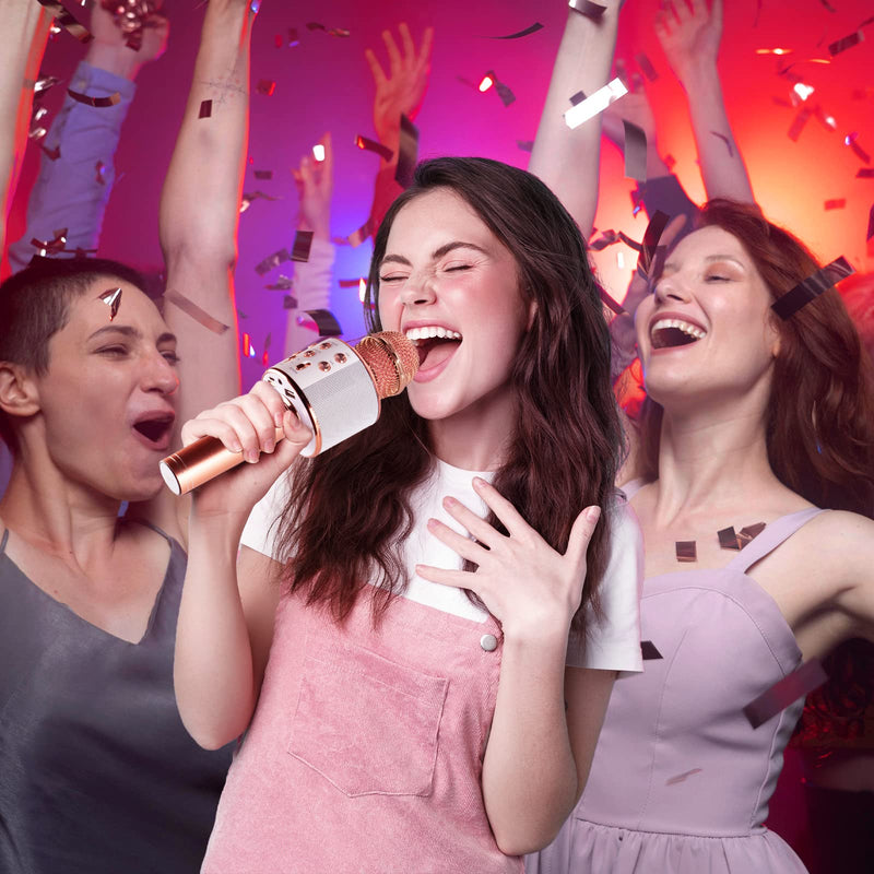 iJoy Wireless Karaoke Microphone - Bluetooth Karaoke Speaker with Voice Changer - Portable Singalong Microphone for Adults and Kids Rose Gold