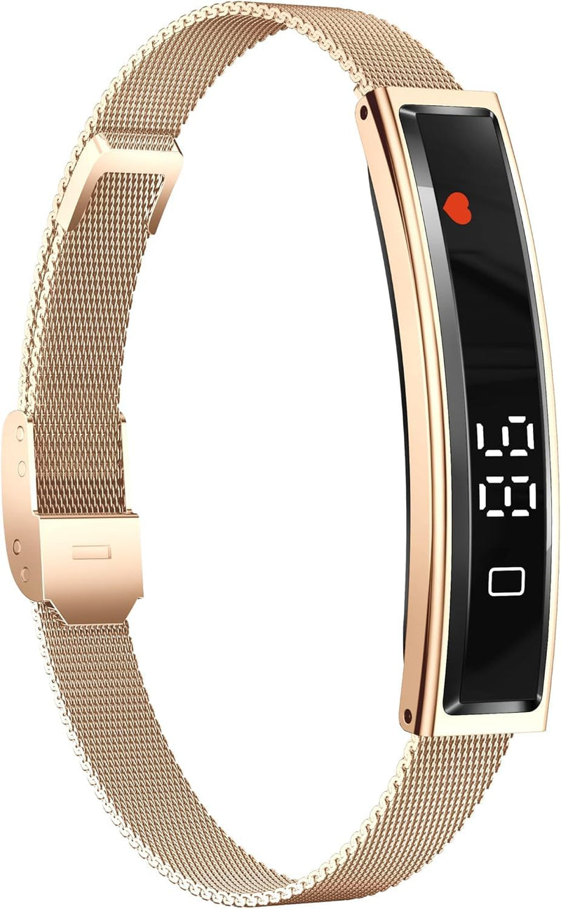 Fitness Health/Calorie Tracker with 2 Bands, Sleep Detection Bracelet Gold steel + black silicone