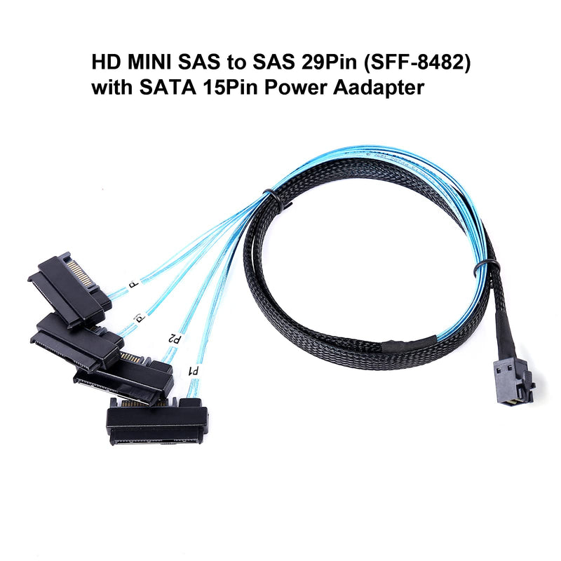 [AUSTRALIA] - Mini SAS to SAS Cable: 1M SFF-8643 to SAS SFF-8643 to SFF-8482 Connector 4X SAS with SATA Power Adapter Cable (3.3FT) 3.3FT 1Pack 