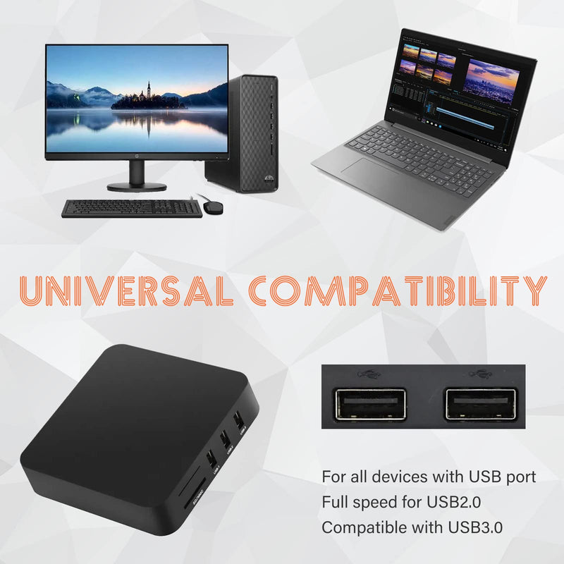 USB SD Card Reader for PC, Micro SD Card to USB Adapter, Card Reader for Camera Memory Card Reader, Wansurs 5 in 1 Card Reader for Laptop (Black) Black