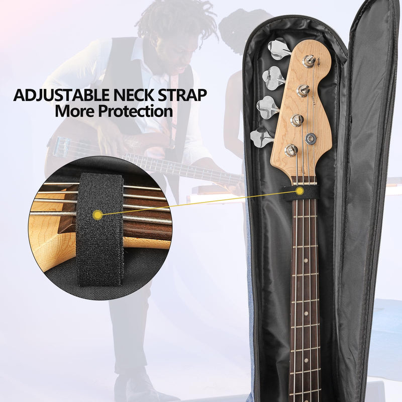 MUZNOTE Bass Guitar Case, Bass Guitar Gig Bag Backpack Soft Electric Bass Guitar Bag 0.38 inch Thick Padding Lightweight Dual Adjustable Shoulder Strap Pocket (Blue)
