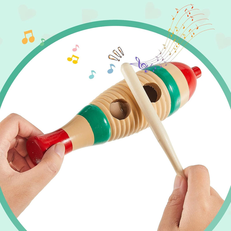 [AUSTRALIA] - 4 Pcs Christmas Fish Shaped Guiro Instrument 8.3 Inch Wood Latin Percussion Musical Instrument Colorful with Rhythm Sticks for Adults Xmas Gifts 