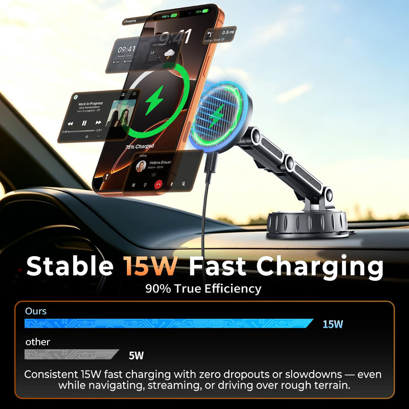 for MagSafe Car Mount Charger, Strong Magnetic Phone Holder for Your Car | Magnetic Adjustable Wireless Car Charger Fast Charging, Stable Phone Mount for Dash/Windshield, fits Phone 17 16 15 14 13 12