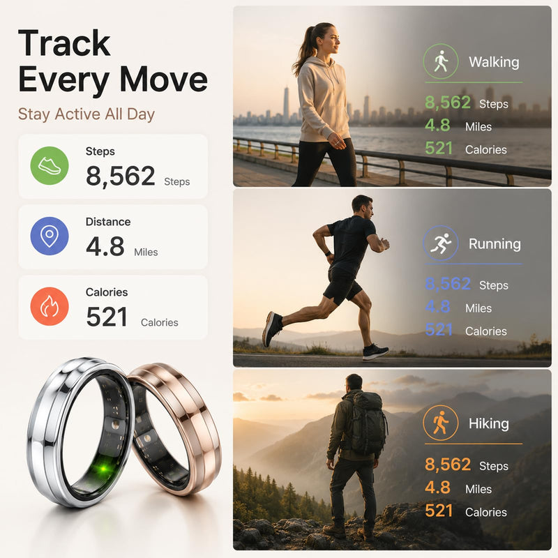 Yihou Smart Ring for Men Women, Health & Fitness Tracker, Ultra-Thin 6.3mm | Sleep insights, heart rate monitoring, gesture control, ceramic-metal body, waterproof design, activity tracking Silver #7(2.17 inch)