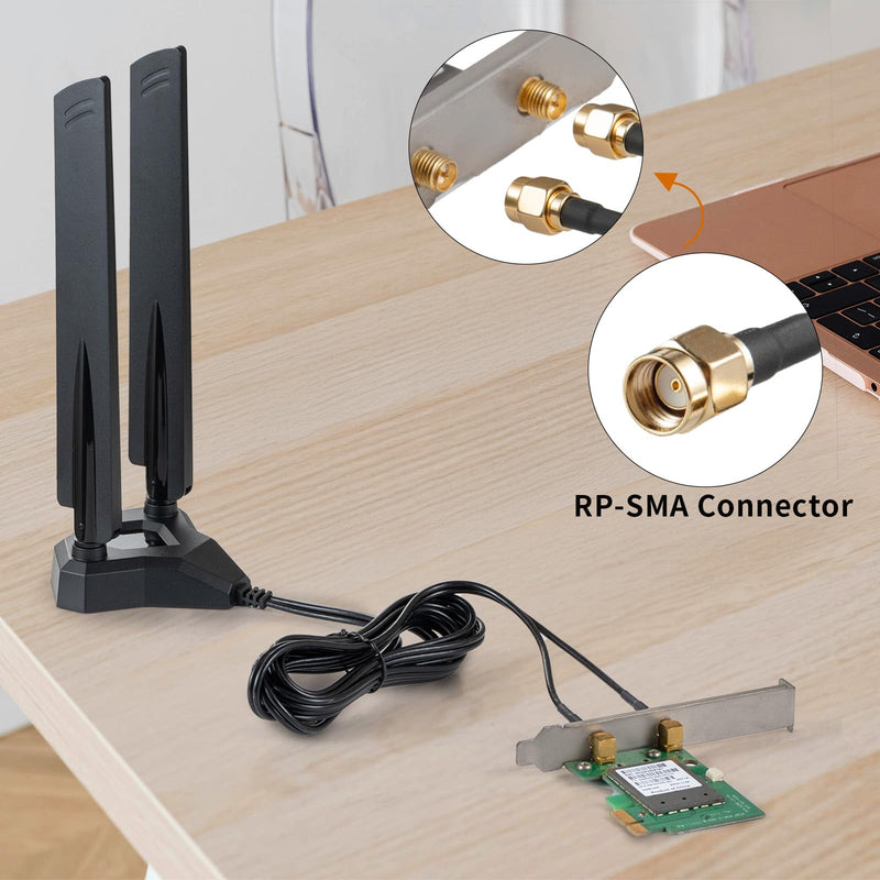 WiFi 6 6E Tri-Band 2.4GHz 5 GHz 6GHz Magnetic Base RP-SMA Antenna Boosts Signal for PC Desktop Computer Bluetooth Card WiFi 6E Card Gaming Motherboard