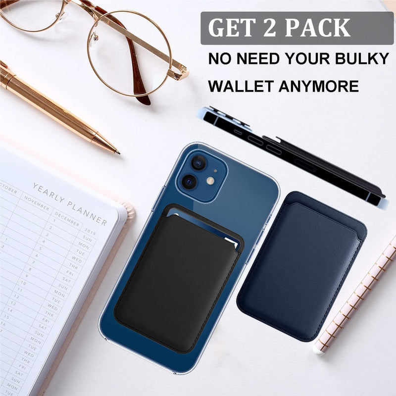 [2 Pack] Magnetic Card Holder Wallet for iPhone 15/14/13/12 Series with Magsafe, Leather Wallet for iPhone 15 14 Pro Max Plus Model, Mag-Safe Wallet for iPhone 13 12 Pro Max Mini Model, Black Blue BlackBlue