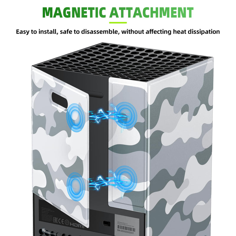 [AUSTRALIA] - Magnetic Smart Wraps for Xbox Series X Console, Full Protection Protective Cover Case for Xbox Series X Accessories with Premium PU Leather and Soft Inner Lining - Gray Camo 