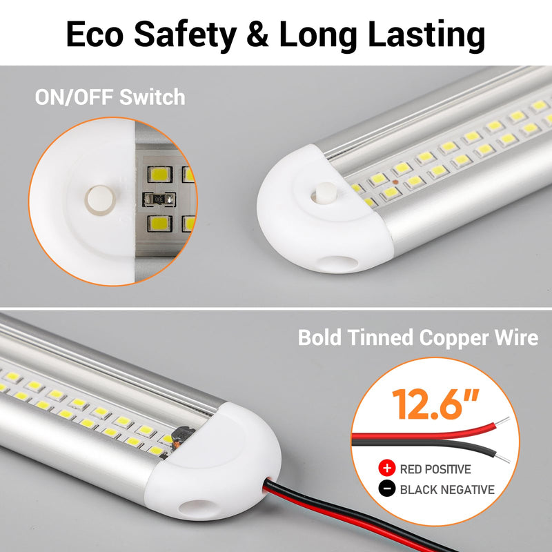 CT CAPETRONIX 12v Led Light Bar Strip, 80leds 1200LM 6.5W DC 12 Volt Led Strip Lights Fixtures with Switch, Enclosed Trailer Lights for RV Interior, Van, Truck Lorry, Camper, Boat, Caravan (8Pcs) 8PCS