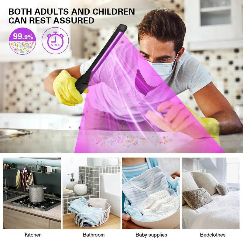 UV Light Sanitizer, Portable UV Light Disinfection Lamp USB Rechargeable Ultraviolet Light Sanitizer for Home Hotel Travel Car UV Light Sanitizer Wand