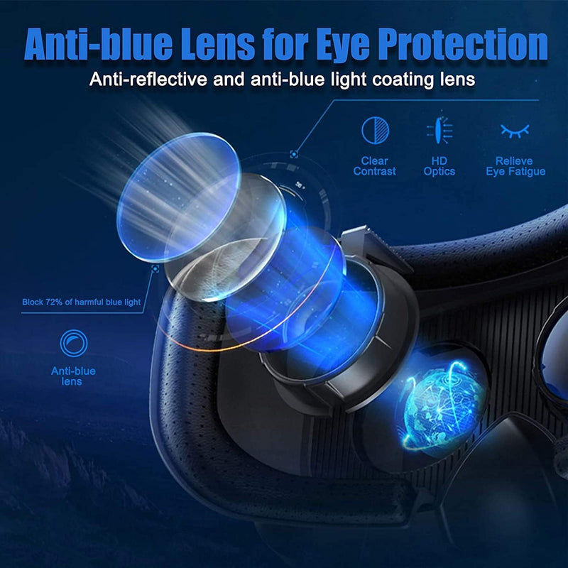 VR Headset with Controller Adjustable 3D VR Glasses Virtual Reality Headset HD Blu-ray Eye Protected Support 5~7 Inch for Phone/Android White
