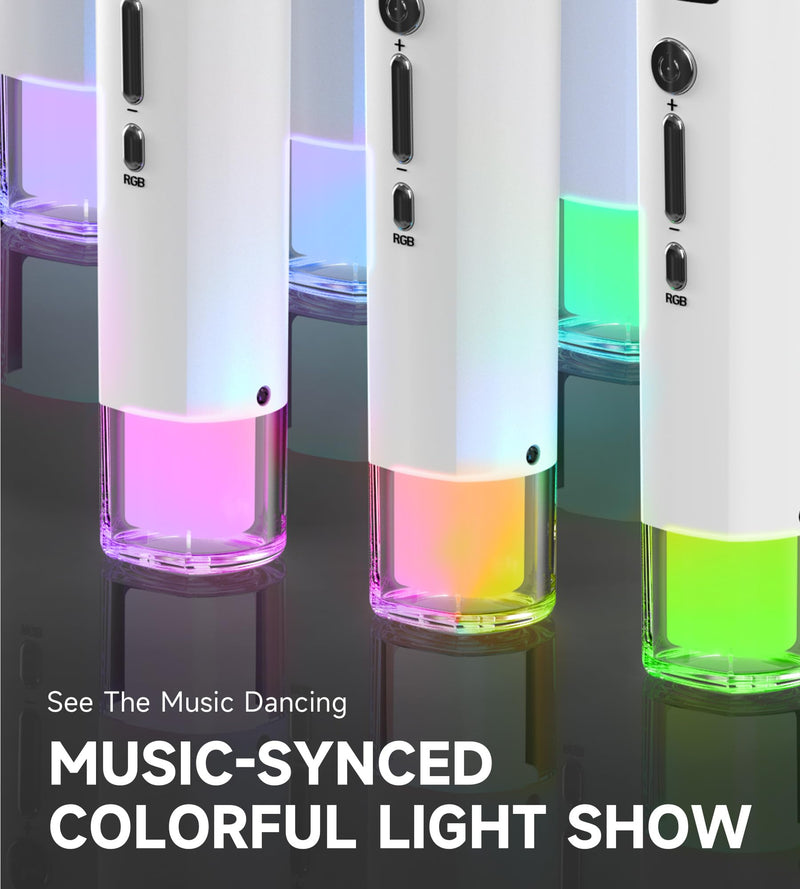 [AUSTRALIA] - Wireless Microphones, Microphone with One-to-One Chip Connection and LED Lights, 40H Duration, 200FT Range Receiving, Volume Control Karaoke Microphone for Singing, Speech, Home Party, YouTube/TikTok White 