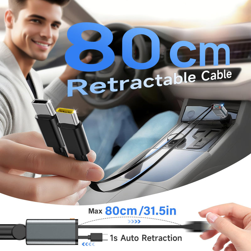 SEANCHEER Car Bluetooth Adapter & Car Charger USB C, 69W Cigarette Lighter Adapter with 2 Retractable Cables, FM Transmitter Bluetooth 5.3 for Handsfree Call, MP3 Player [Gray[USB-C+USB-C]] Gray[USB-C+USB-C]