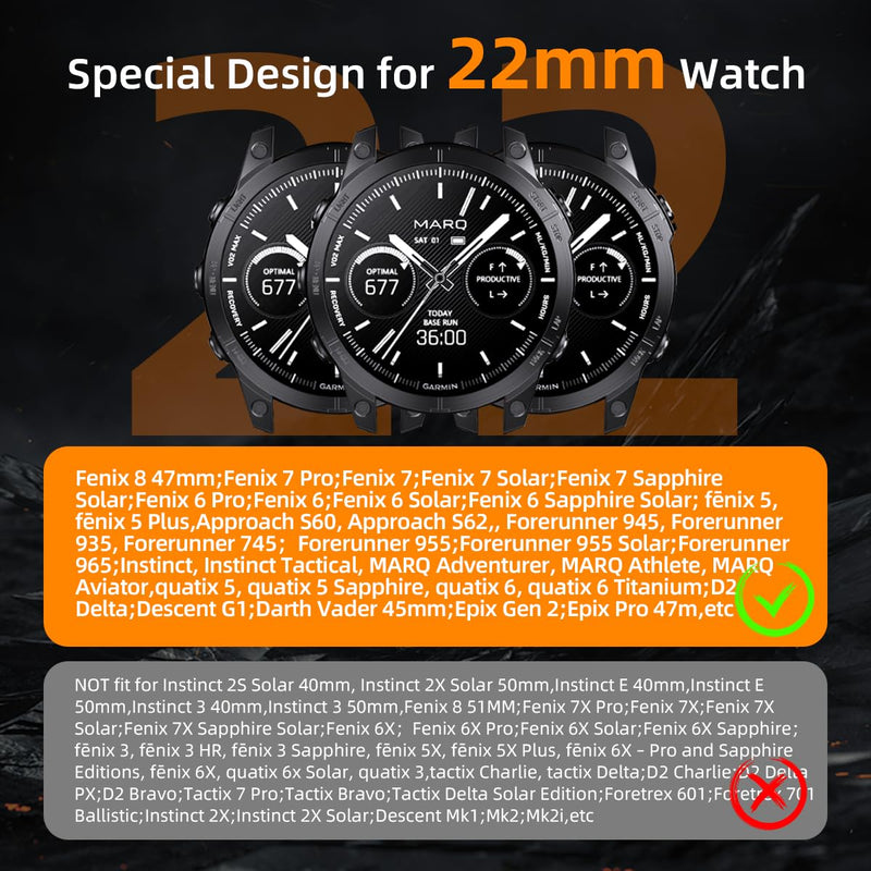 22mm Titan Steel Bands Compatible for Fenix 8 47mm/7/6/5 Band,Quick Fit Rugged Mecha Metal with Folding Clasp for Epix Gen 2 47mm/Forerunner 745/935/945/955/965/45mm Instinct 3/2/MARQ,Men Black 22MM