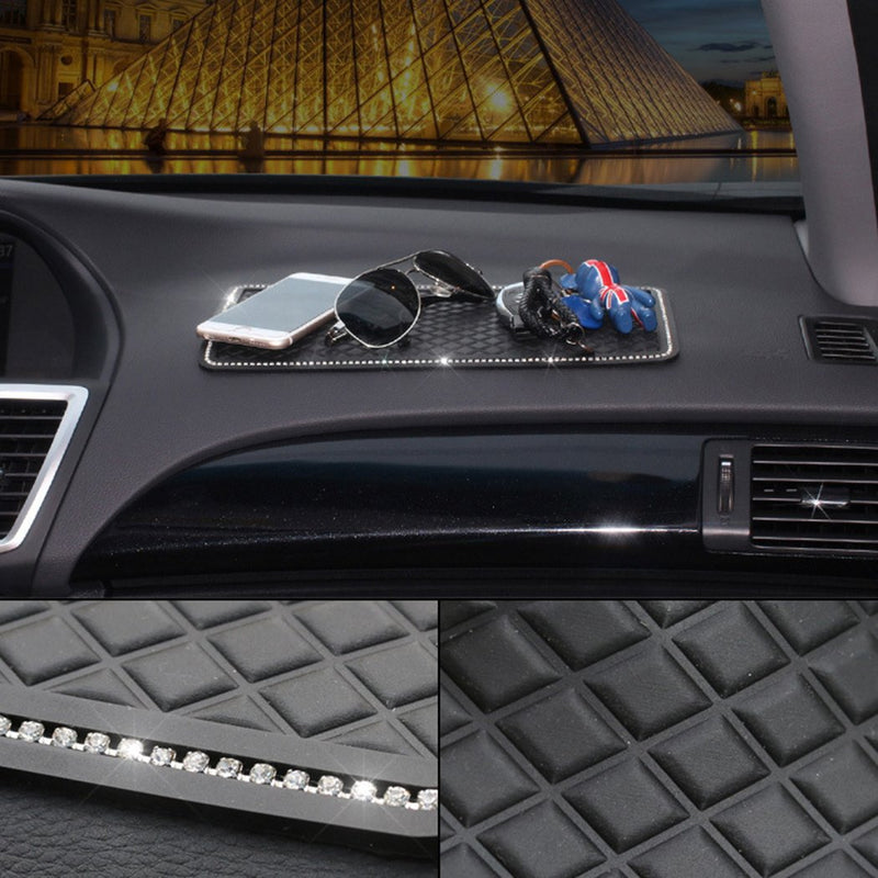 Glitter Bling Crystal Anti-Slip Phone Hold Dashboard Sticky Pad Non-Slip Mat (Black) Black
