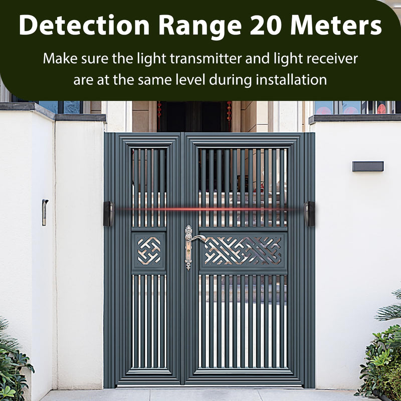 Infrared Sensor Light Beam, Light Barrier Infrared Sensor, IR Light Barrier Sensor, Universal 12/24 V AC/DC, Weatherproof, for Automatic Garage Doors and Gates, Range up to 20 Metres Rechteck