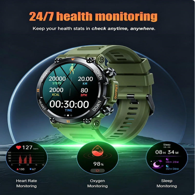Diyeeni K56 pro Outdoor Smart Watches for Men, 1.39" HD Fitness Watch, 24/7 Heart Rate Sleep Monitor with Mutiple Sport Modes, Water Proof, Bluetooth Call Smartwatch for Android iOS, 30Day