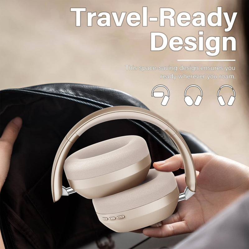 Y05 Bluetooth Headphones Wireless Over Ear with Microphone 48 Hours Playtime, High Sound Quality Foldable Soft Earpads Earphones for Travel - Starlight