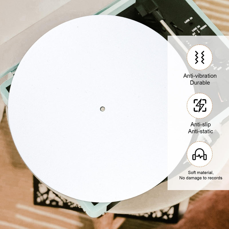 2pcs Record Player Felt Mats, 12 Inch Anti-Slip Anti-Static Turntable Slipmat Felt Record Player Protective Mat Pad Replacement for Phonograph LP Vinyl Record Player, Improves Sound (White)