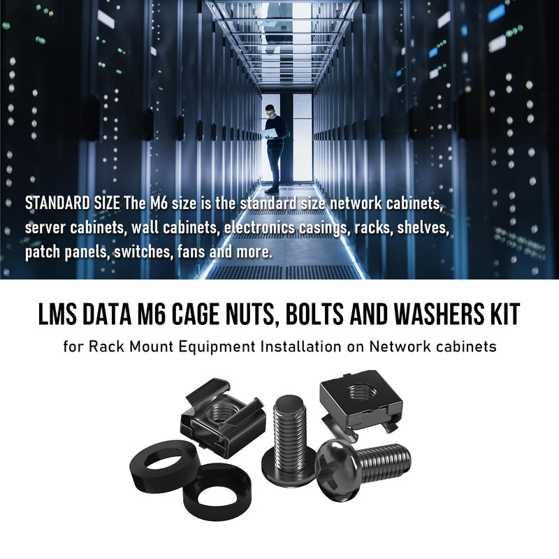 50 Pack of Black M6 Cage Nuts & Screws for Rack Mount Equipment Server 19x10"Cabinet, Patch Panel, Server Shelves Fixing & Installation Screws & Cage Nuts Wall Mount Server Network Enclosure 50