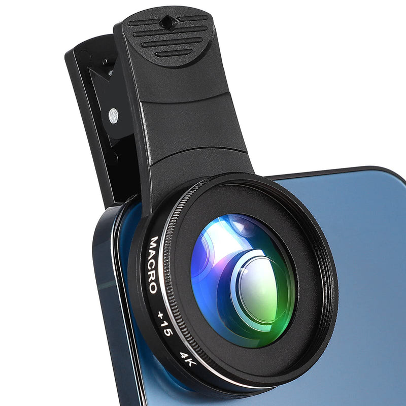 Smartphon 4K 15X Macro Lens: Phone Camera Lens Cell Phone Macro Lens 37mm Clip On Phone Lens Universal Macro Lens Compatible with iPhone/Most Smartphones Camera Lenses Black